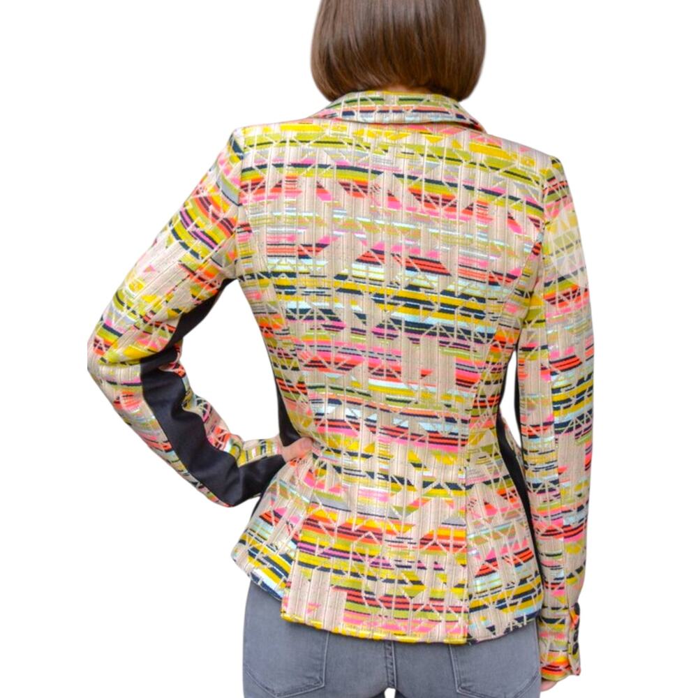 Smythe Tuxedo Stripe Multicolor Tribal Jacquard Blazer Size 4 - Picture 3 of 8